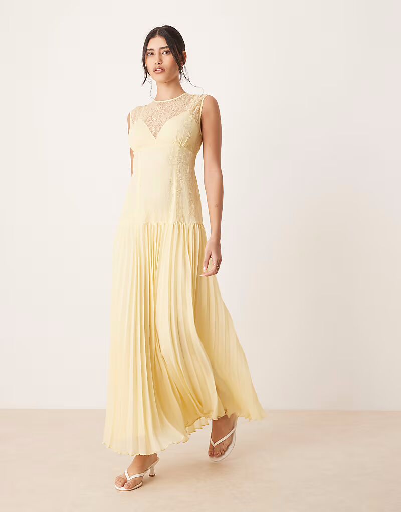 Платье мидакси с кружевным лифом и плиссированной юбкой ASOS DESIGN лимонного цвета
Платье мидакси с кружевным лифом и плиссированной юбкой ASOS DESIGN лимонного цвета