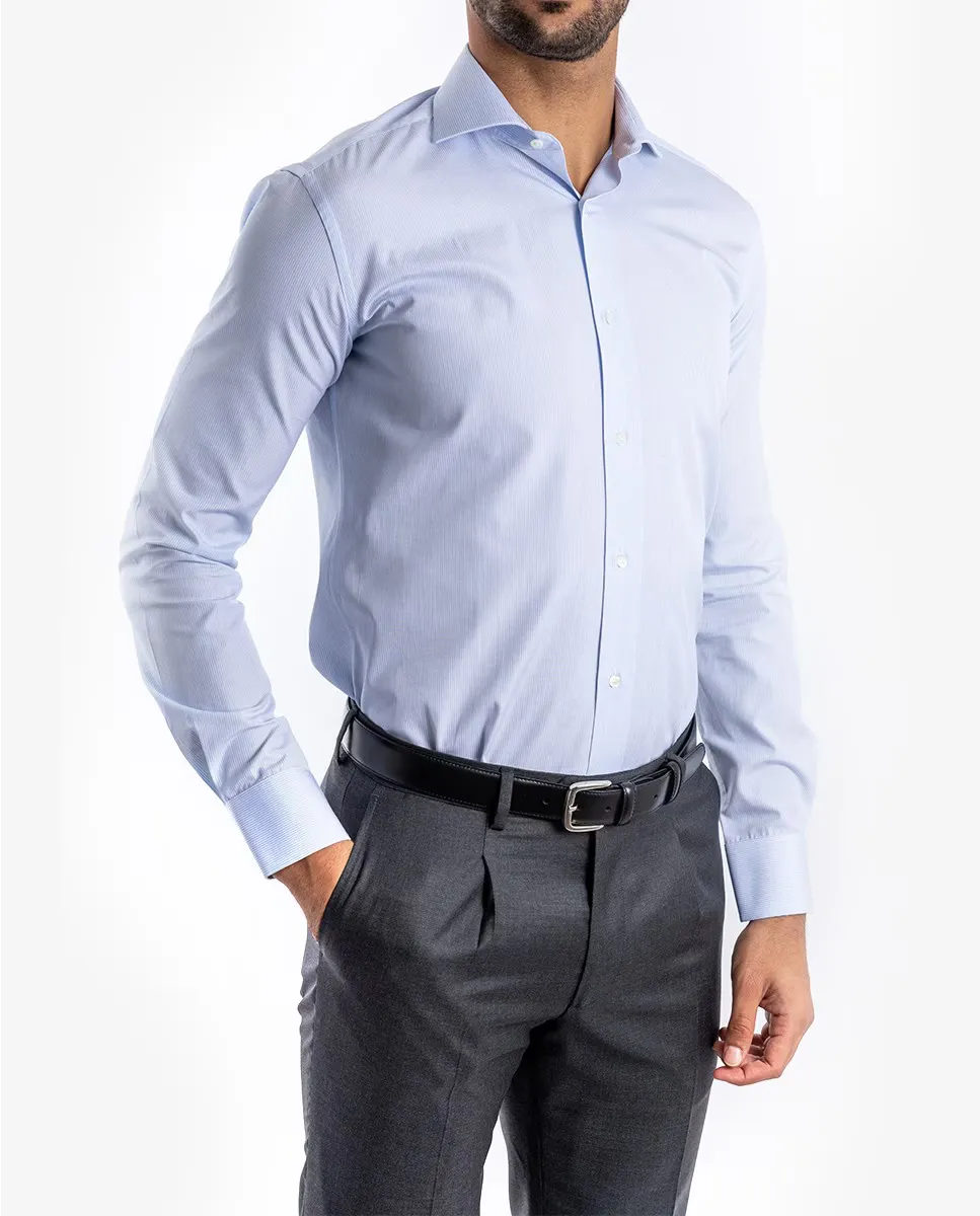 Мягкая приталенная мужская рубашка в голубую полоску Wickett Jones
Мягкая приталенная мужская рубашка в голубую полоску Wickett Jones