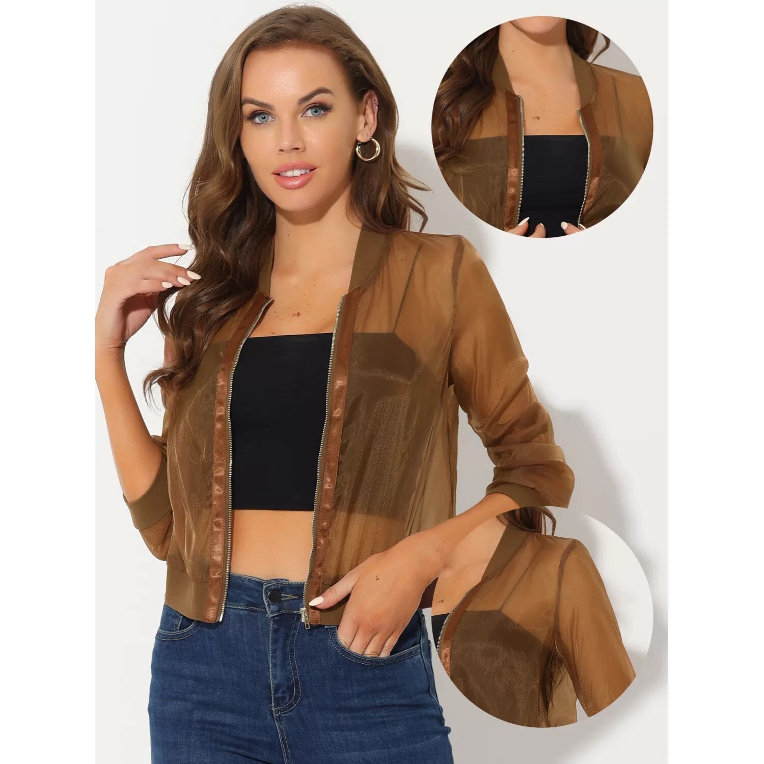 Женская прозрачная легкая куртка-бомбер на молнии с длинными рукавами ALLEGRA K, черный
Женская прозрачная легкая куртка-бомбер на молнии с длинными рукавами ALLEGRA K, черный