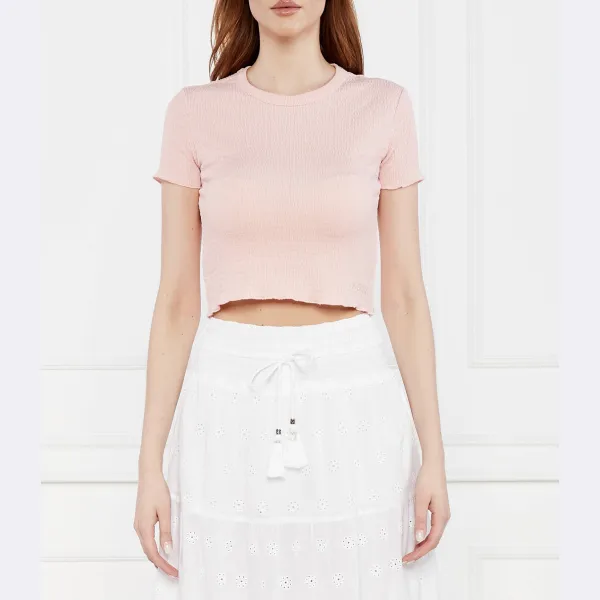 Укороченная футболка Guess, розовый 
Укороченная футболка Guess, розовый