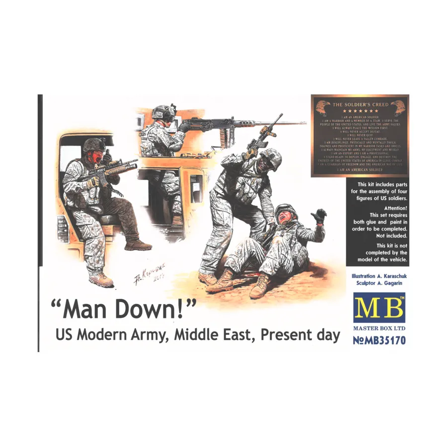 Американские солдаты, Ближний Восток – «Человек вниз!», Modern Era Models (1:35) (Master Box)
Американские солдаты, Ближний Восток – «Человек вниз!», Modern Era Models (1:35) (Master Box)