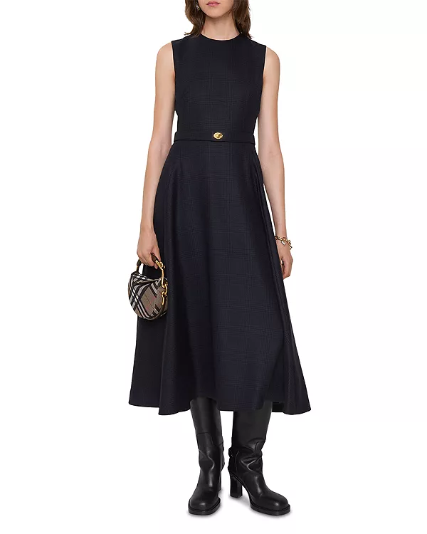 Шерстяное платье Amelia в клетку с поясом Burberry, серый
Шерстяное платье Amelia в клетку с поясом Burberry, серый