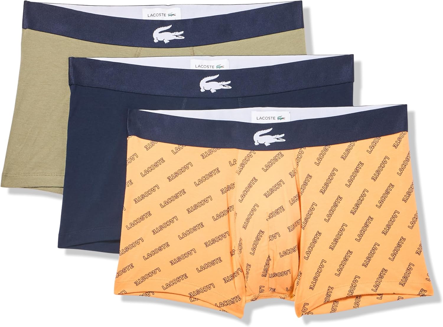 Мужские хлопковые трусы-боксеры Lacoste с диагональным принтом, 3 шт., Orange/Navy Blue/Khaki Green
Мужские хлопковые трусы-боксеры Lacoste с диагональным принтом, 3 шт., Orange/Navy Blue/Khaki Green
