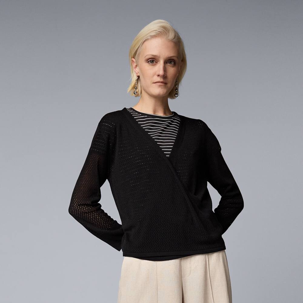 Женский кардиган с сетчатой строчкой Simply Vera Vera Wang, четырехсторонний кардиган, черный
Женский кардиган с сетчатой строчкой Simply Vera Vera Wang, четырехсторонний кардиган, черный