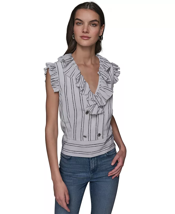 Женский топ с полосатым принтом и оборками KARL LAGERFELD PARIS, белый
Женский топ с полосатым принтом и оборками KARL LAGERFELD PARIS, белый