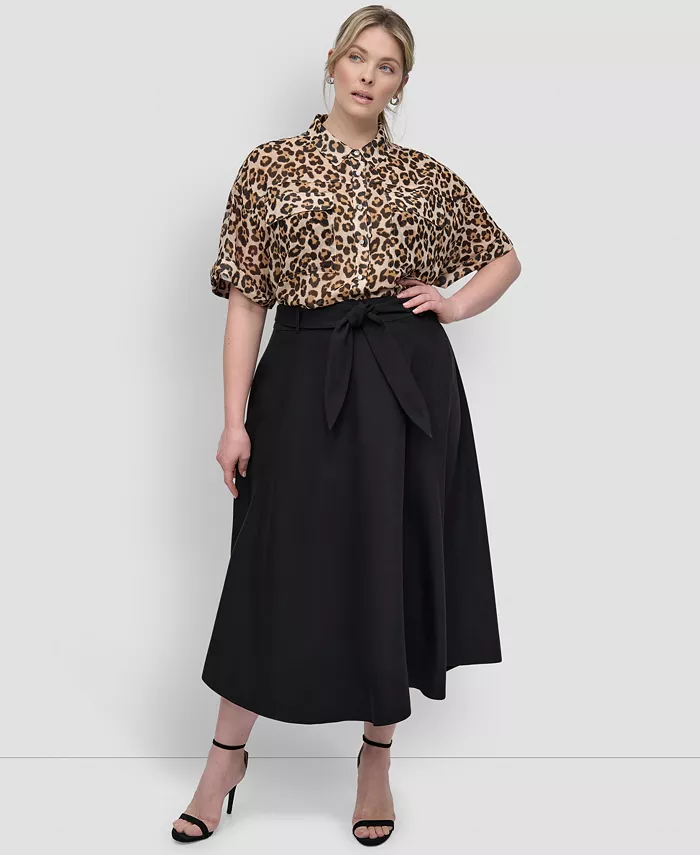 Юбка миди А-силуэта с поясом больших размеров DKNY, черный
Юбка миди А-силуэта с поясом больших размеров DKNY, черный