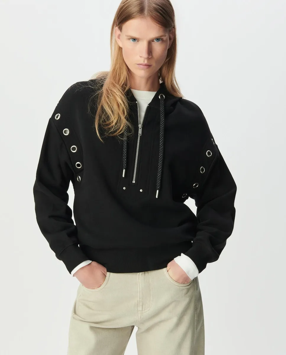 Женская толстовка с капюшоном из органического хлопка с металлическими люверсами IKKS, черный
Женская толстовка с капюшоном из органического хлопка с металлическими люверсами IKKS, черный