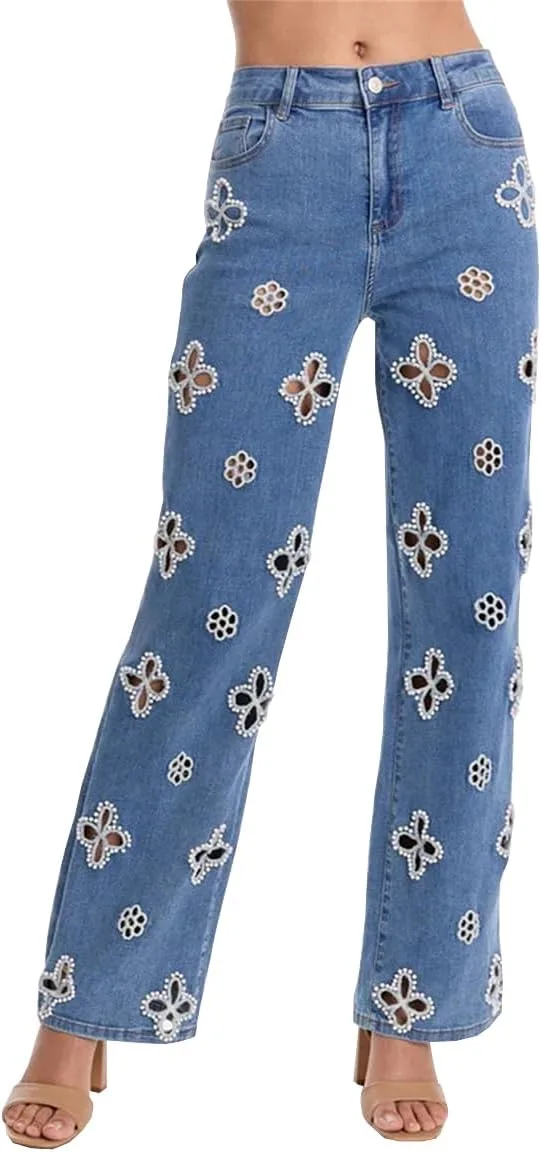 Женские джинсы с высокой талией и широкими штанинами, стильные, с растяжкой, жемчужной вышивкой и ажурными вставками TACSTRUN
Женские джинсы с высокой талией и широкими штанинами, стильные, с растяжкой, жемчужной вышивкой и ажурными вставками TACSTRUN