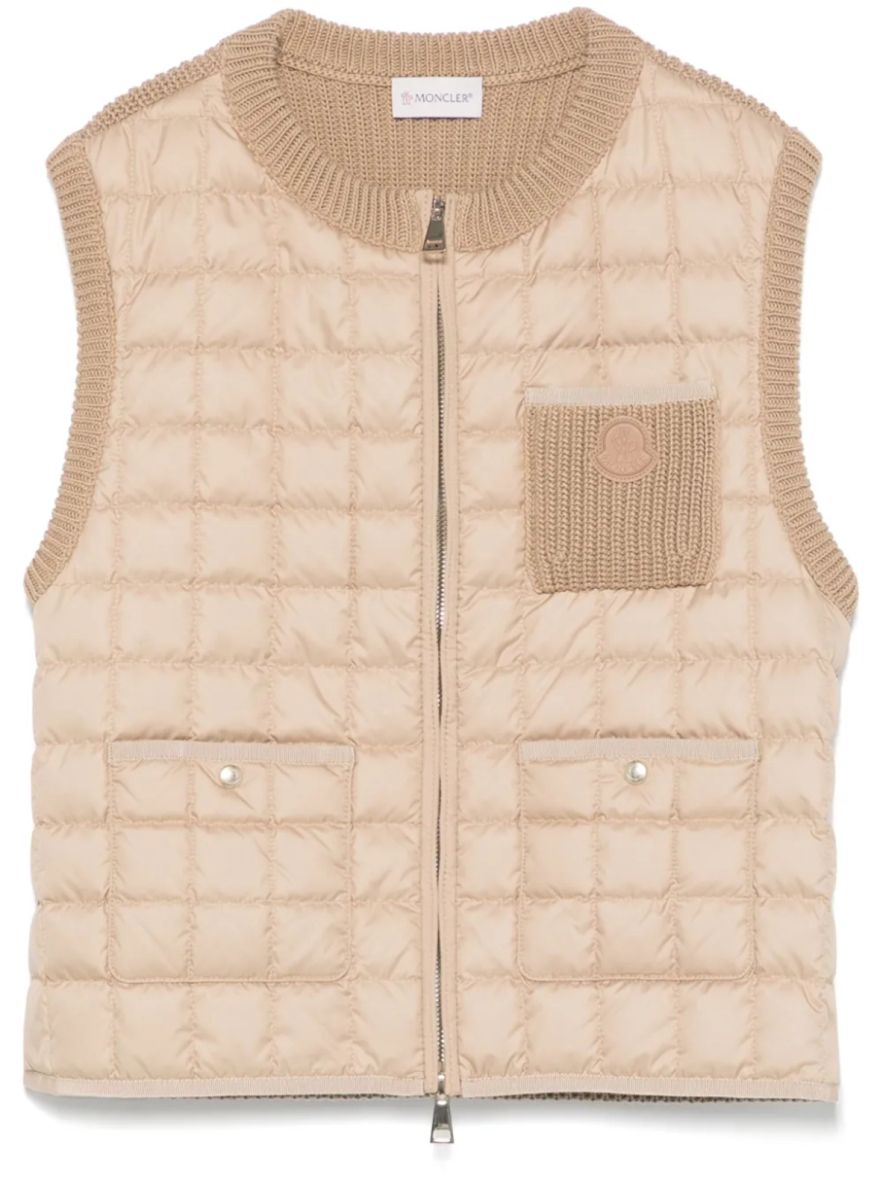 Жилет Moncler из трикотажной вставки, нейтральный
Жилет Moncler из трикотажной вставки, нейтральный