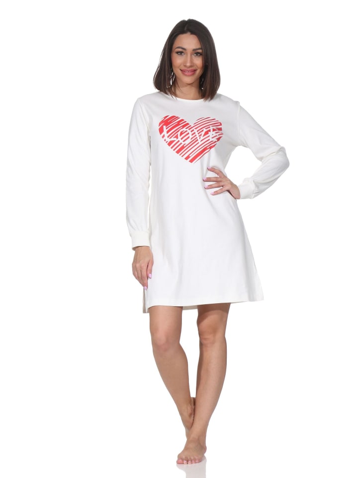 Ночная рубашка из интерлока, с длинными рукавами, манжетами и узором в виде сердца, кремового цвета NORMANN
Ночная рубашка из интерлока, с длинными рукавами, манжетами и узором в виде сердца, кремового цвета NORMANN