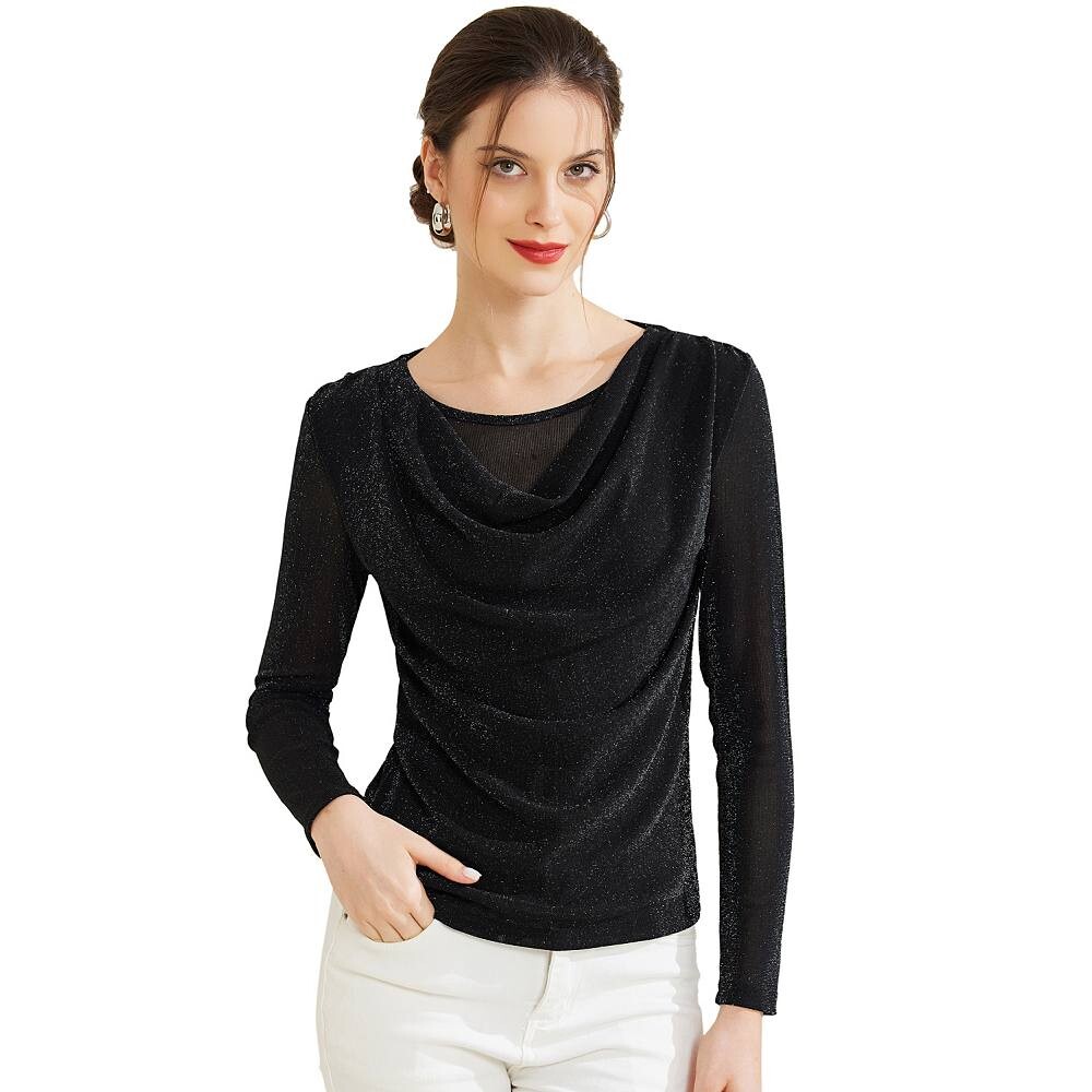 Женский блестящий клубный топ Praty с длинными рукавами и рюшами и воротником-хомутом ALLEGRA K, черный 
Женский блестящий клубный топ Praty с длинными рукавами и рюшами и воротником-хомутом ALLEGRA K, черный