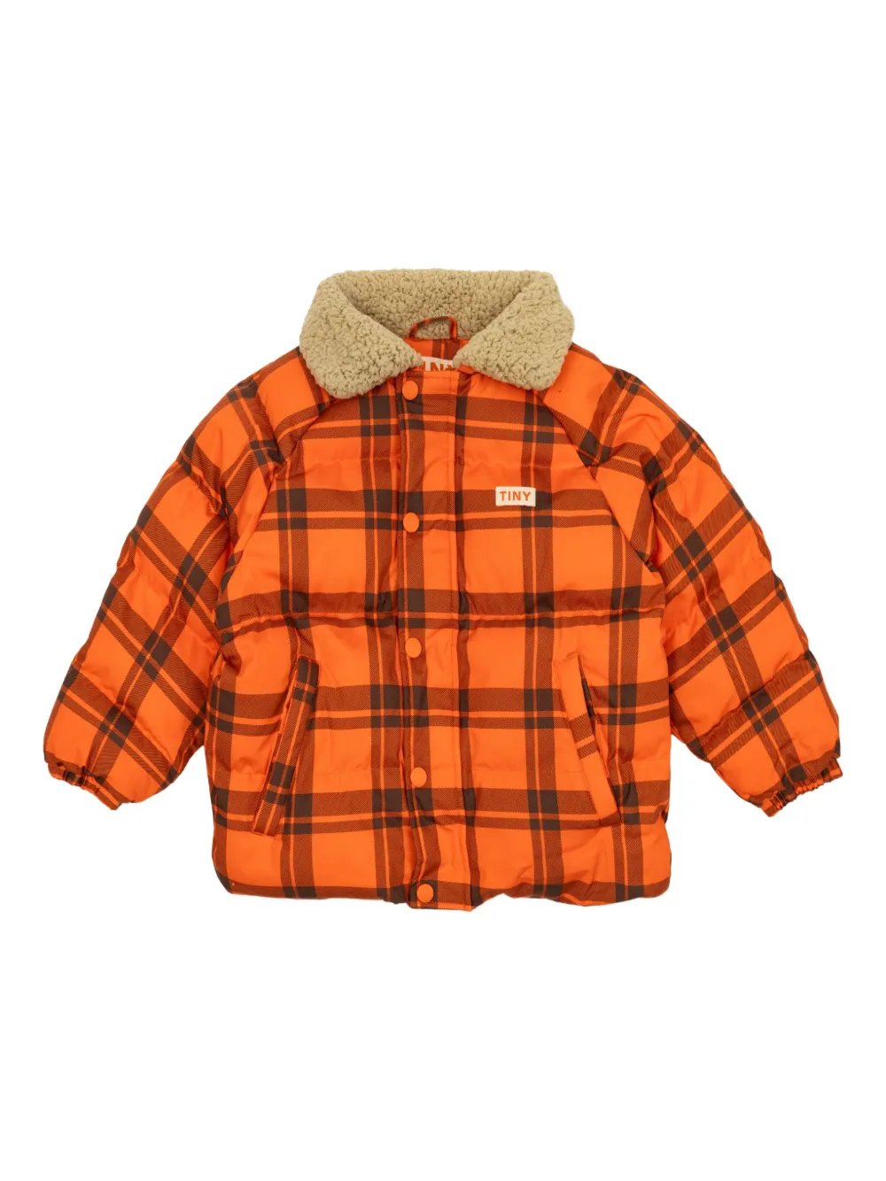 Клетчатый пуховик с воротником из шерпы Tiny Cottons, оранжевый
Клетчатый пуховик с воротником из шерпы Tiny Cottons, оранжевый