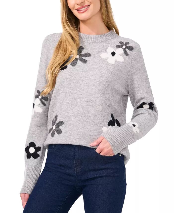 Женский вязаный свитер с круглым вырезом с цветочным узором CeCe, серый
Женский вязаный свитер с круглым вырезом с цветочным узором CeCe, серый