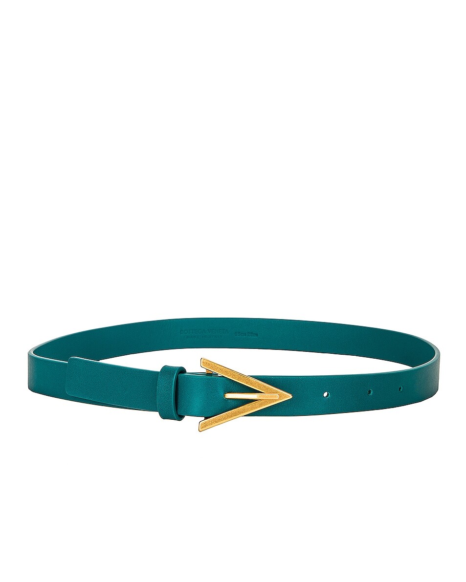 Кожаный треугольный ремень Bottega Veneta, цвет Mallard & Gold 
Кожаный треугольный ремень Bottega Veneta, цвет Mallard & Gold