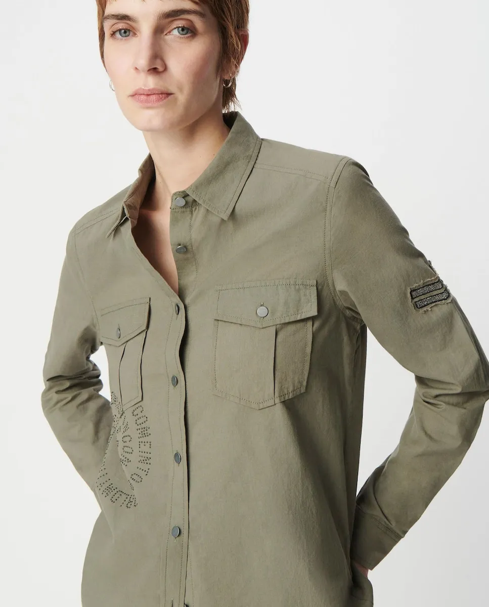 Женская рубашка с длинным рукавом Ikks, хаки 
Женская рубашка с длинным рукавом Ikks, хаки