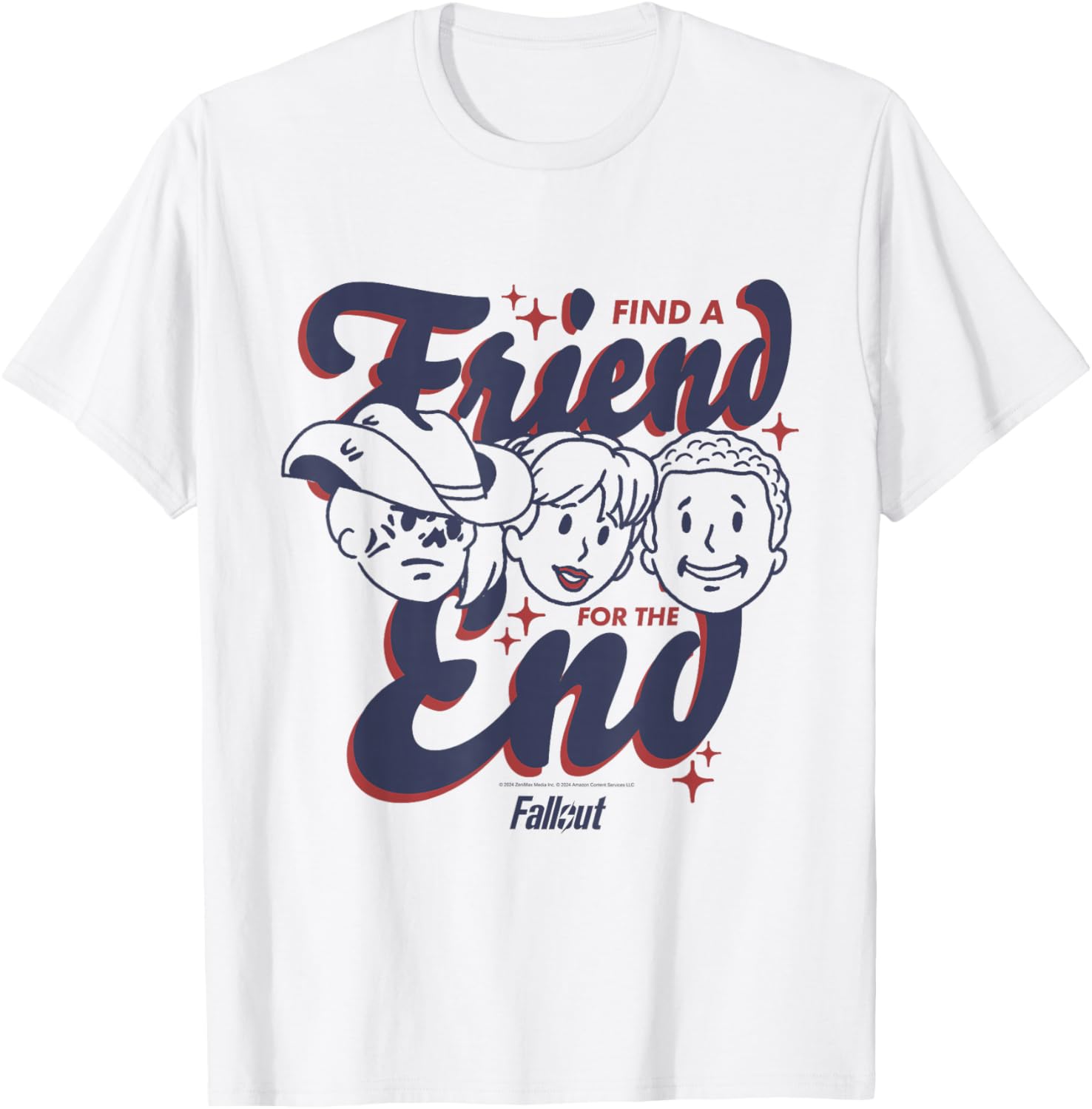 Футболка с изображением трех персонажей из сериала Fallout Друг на конец, белая
Футболка с изображением трех персонажей из сериала Fallout Друг на конец, белая