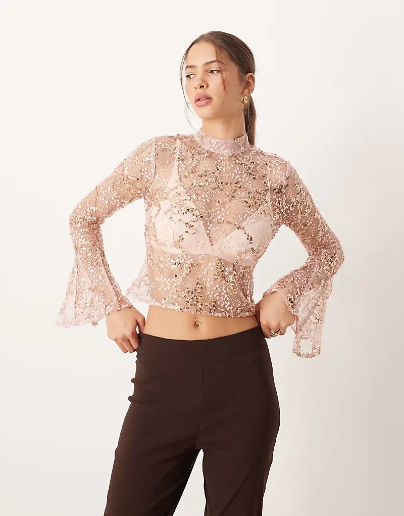 Топ из нежного кружева ASOS DESIGN с расклешенными рукавами, пайетками и вырезом на спине розового цвета
Топ из нежного кружева ASOS DESIGN с расклешенными рукавами, пайетками и вырезом на спине розового цвета
