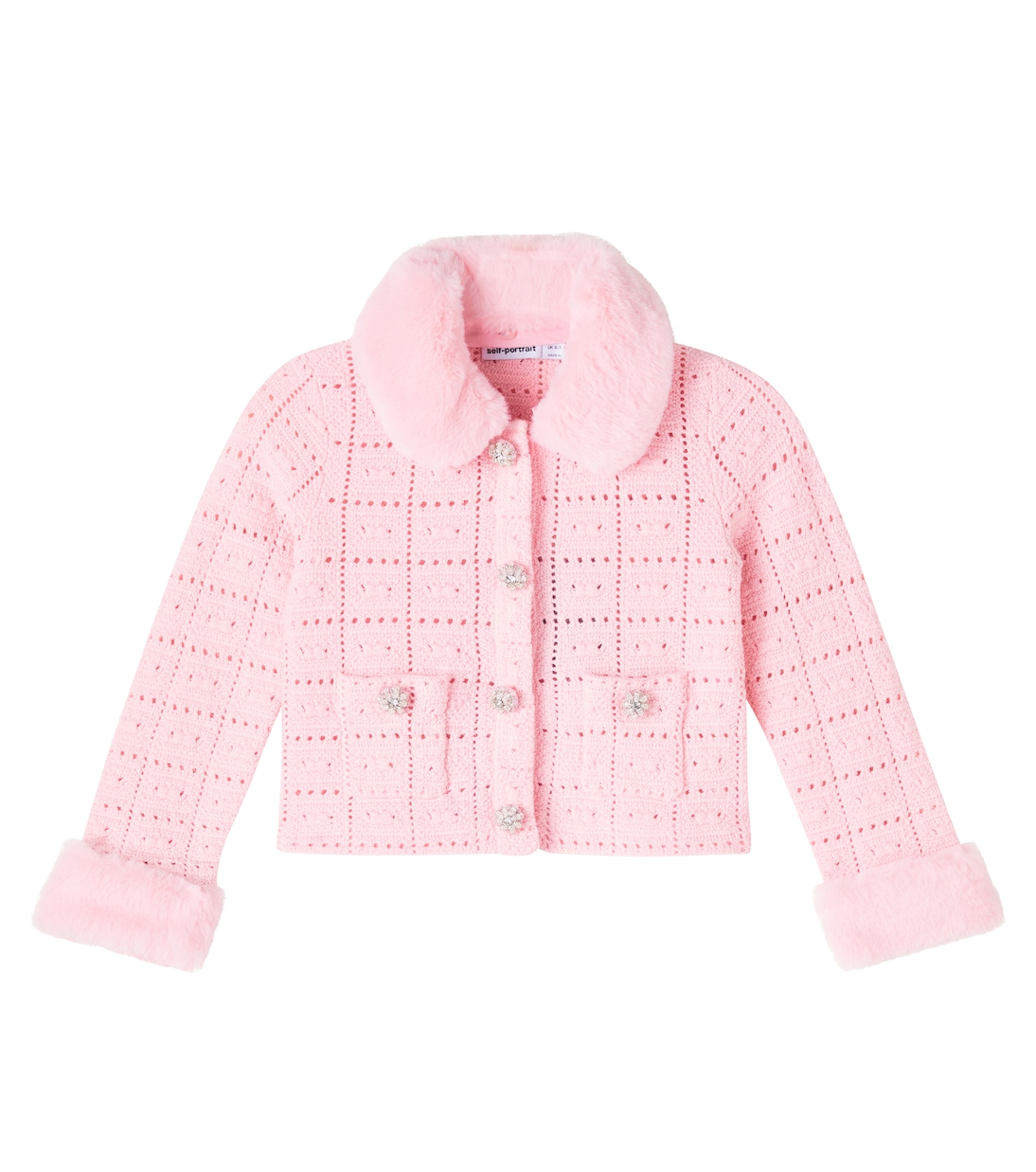 Кардиган из хлопковой смеси с искусственной отделкой Self-Portrait Kids, розовый 
Кардиган из хлопковой смеси с искусственной отделкой Self-Portrait Kids, розовый