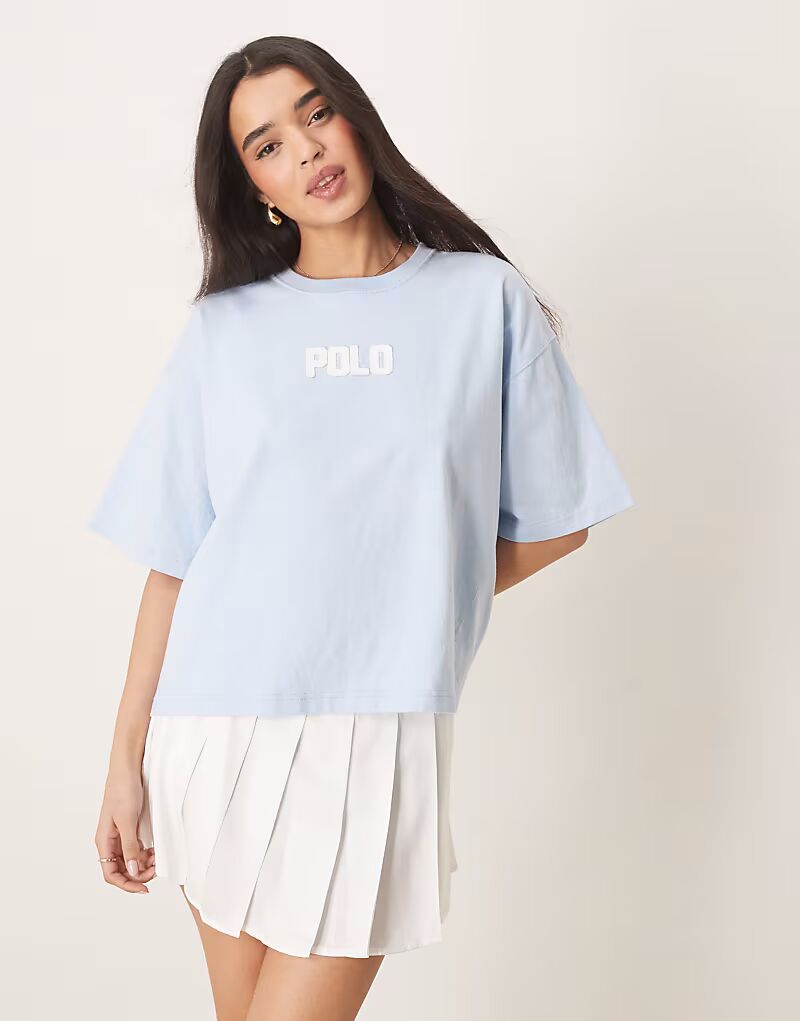 Футболка свободного кроя с логотипом Polo Ralph Lauren светло-голубого цвета
Футболка свободного кроя с логотипом Polo Ralph Lauren светло-голубого цвета