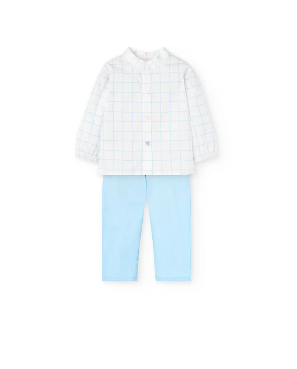 Комплект из клетчатой рубашки и однотонных брюк для мальчика Boboli, голубой
Комплект из клетчатой рубашки и однотонных брюк для мальчика Boboli, голубой