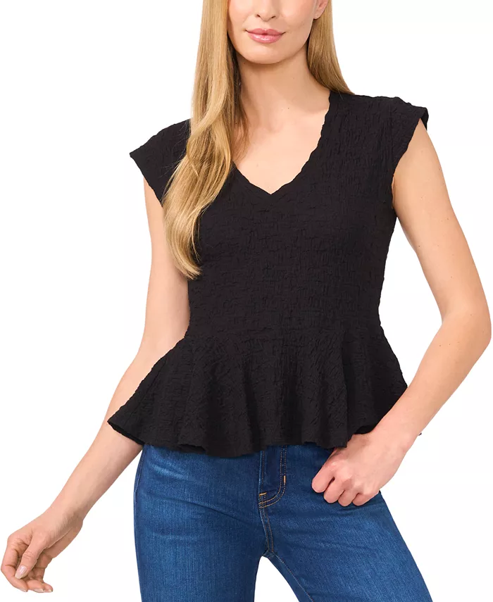 Женский вязаный топ с V-образным вырезом и плиссированной баской CeCe, черный
Женский вязаный топ с V-образным вырезом и плиссированной баской CeCe, черный