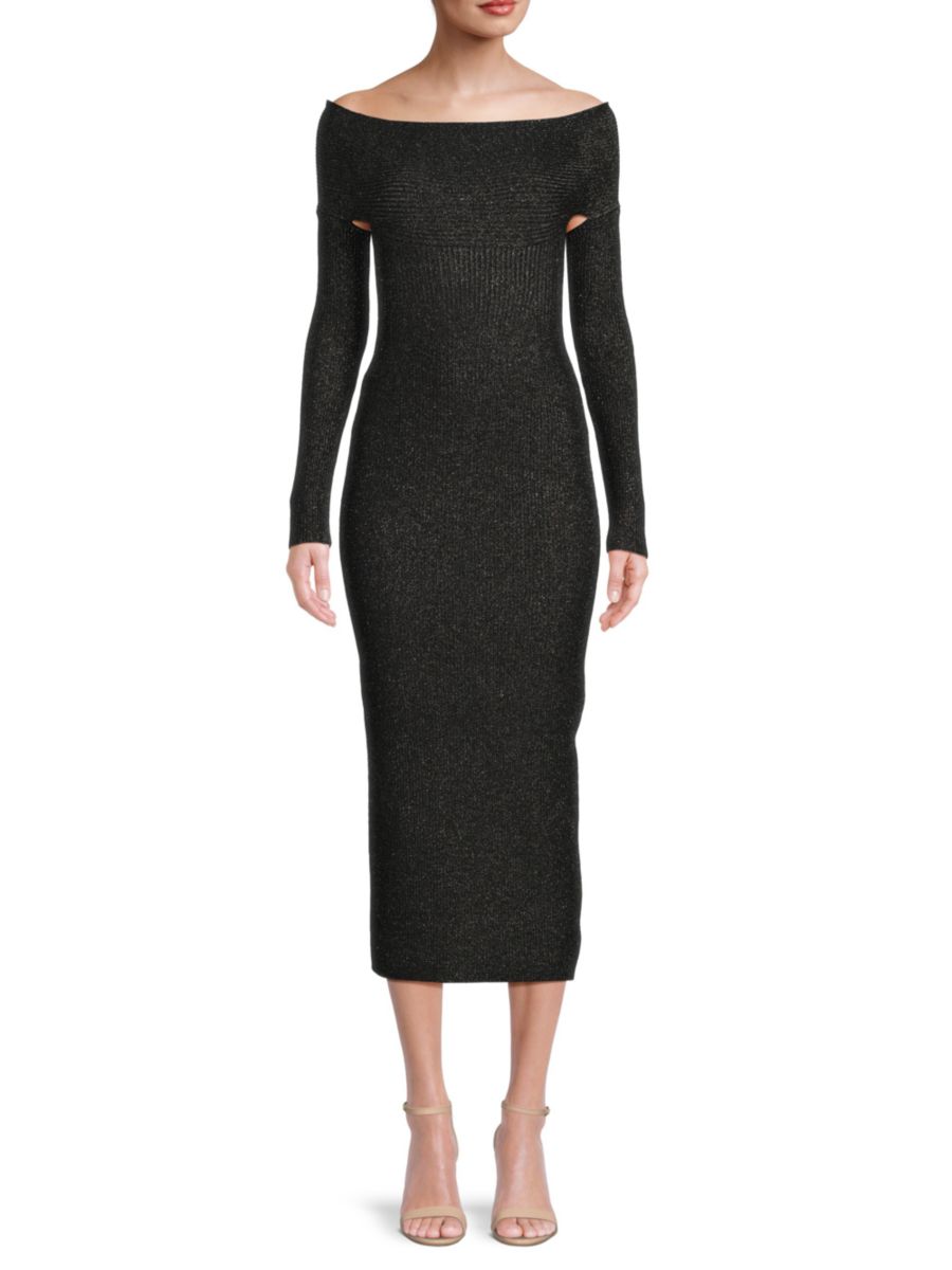 Платье миди с открытыми плечами Marisole Glitter Khaite, цвет Onyx 
Платье миди с открытыми плечами Marisole Glitter Khaite, цвет Onyx