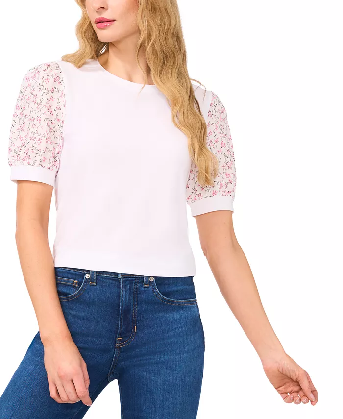 Женский топ с пышными рукавами и комбинированными материалами CeCe, белый
Женский топ с пышными рукавами и комбинированными материалами CeCe, белый