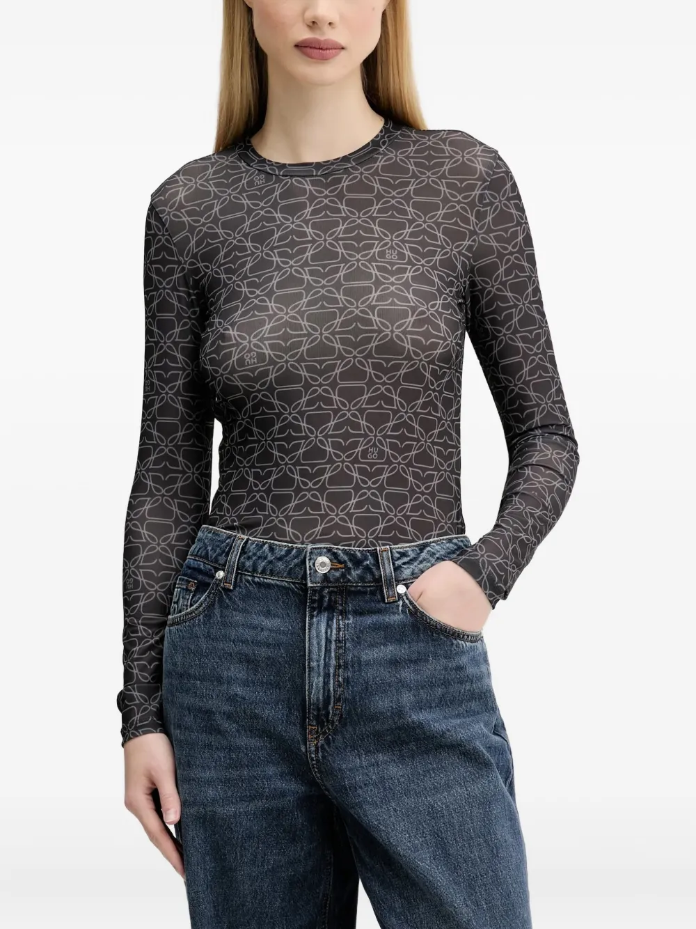 Футболка с длинными рукавами и монограммой HUGO, черный 
Футболка с длинными рукавами и монограммой HUGO, черный