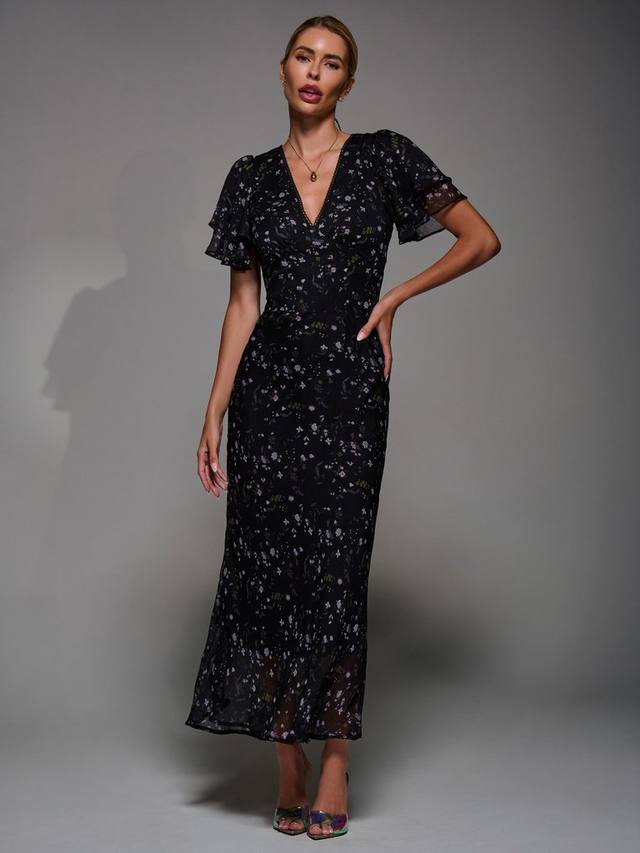 Платье миди из шифона с V-образным вырезом и рукавами с воланами Jolie Moi, Black Gloss
Платье миди из шифона с V-образным вырезом и рукавами с воланами Jolie Moi, Black Gloss