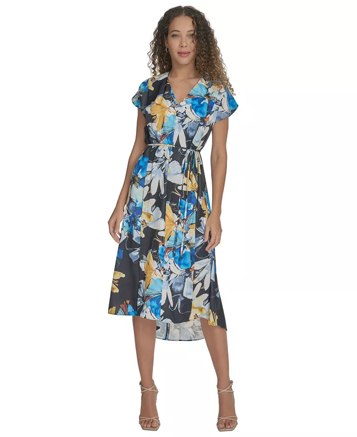 Женское миди-платье с цветочным принтом, завязкой на талии и асимметричным подолом Calvin Klein, синий
Женское миди-платье с цветочным принтом, завязкой на талии и асимметричным подолом Calvin Klein, синий