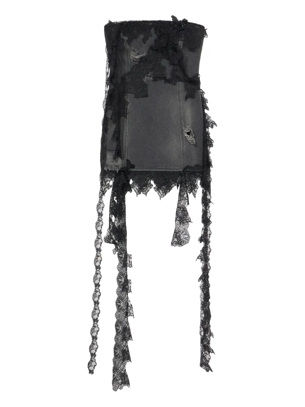 Джинсовое платье без бретелей с кружевом BLUMARINE, серый 
Джинсовое платье без бретелей с кружевом BLUMARINE, серый