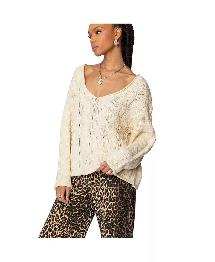 Женский оверсайз свитер с крупной вязкой Inga Edikted, розовый 
Женский оверсайз свитер с крупной вязкой Inga Edikted, розовый