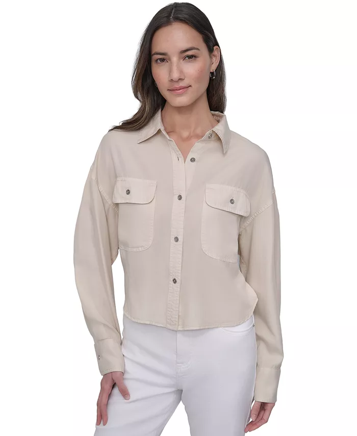 Женская укороченная рубашка с клапанами на карманах DKNY Jeans, коричневый/бежевый
Женская укороченная рубашка с клапанами на карманах DKNY Jeans, коричневый/бежевый