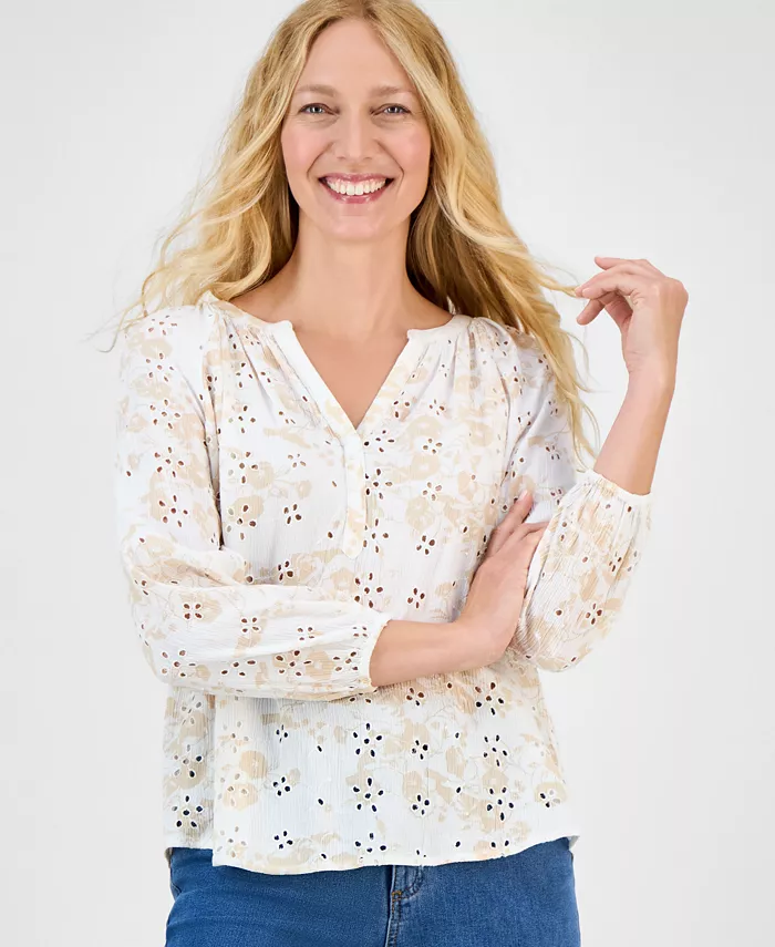 Женский топ с принтом и рукавом 3/4, с ажурной отделкой Style & Co, белый
Женский топ с принтом и рукавом 3/4, с ажурной отделкой Style & Co, белый