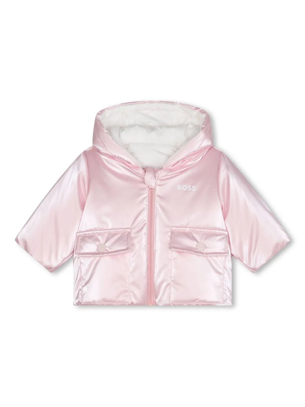 Двусторонний пуховик с капюшоном BOSS Kidswear, розовый
Двусторонний пуховик с капюшоном BOSS Kidswear, розовый