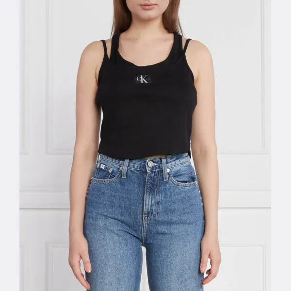 Верх стандартного кроя с двойным слоем значка в рубчик Calvin Klein, черный
Верх стандартного кроя с двойным слоем значка в рубчик Calvin Klein, черный