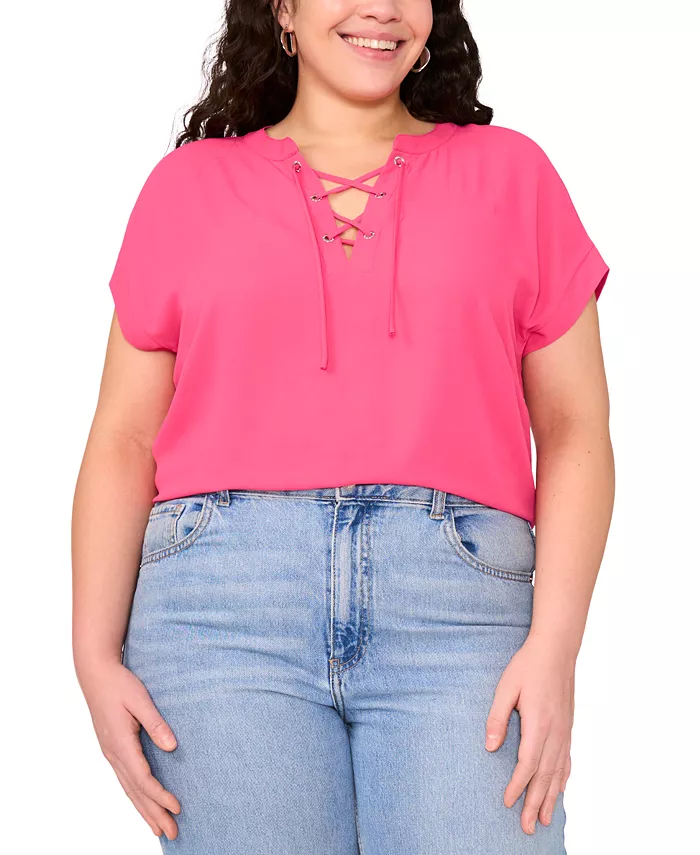 Плюс сайз топ с коротким рукавом на шнуровке Vince Camuto, розовый
Плюс сайз топ с коротким рукавом на шнуровке Vince Camuto, розовый