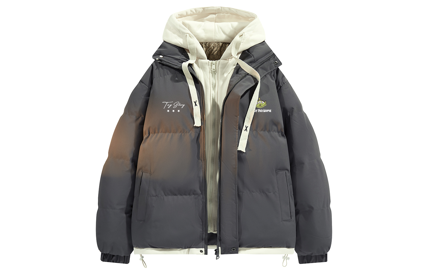 Пуховая куртка унисекс с капюшоном, утепленная, имитация двухсекционной пуховой куртки Disney, темный серый
Пуховая куртка унисекс с капюшоном, утепленная, имитация двухсекционной пуховой куртки Disney, темный серый