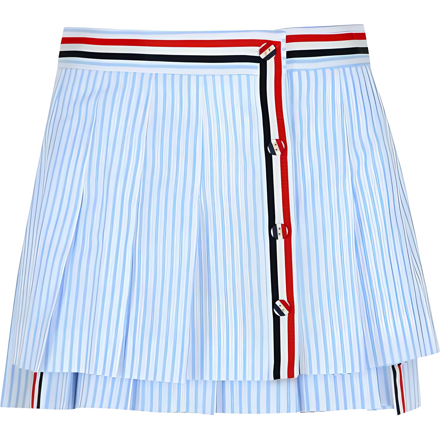 Мини-плиссированная юбка-мадрас с запахом THOM BROWNE, светло-голубой
Мини-плиссированная юбка-мадрас с запахом THOM BROWNE, светло-голубой