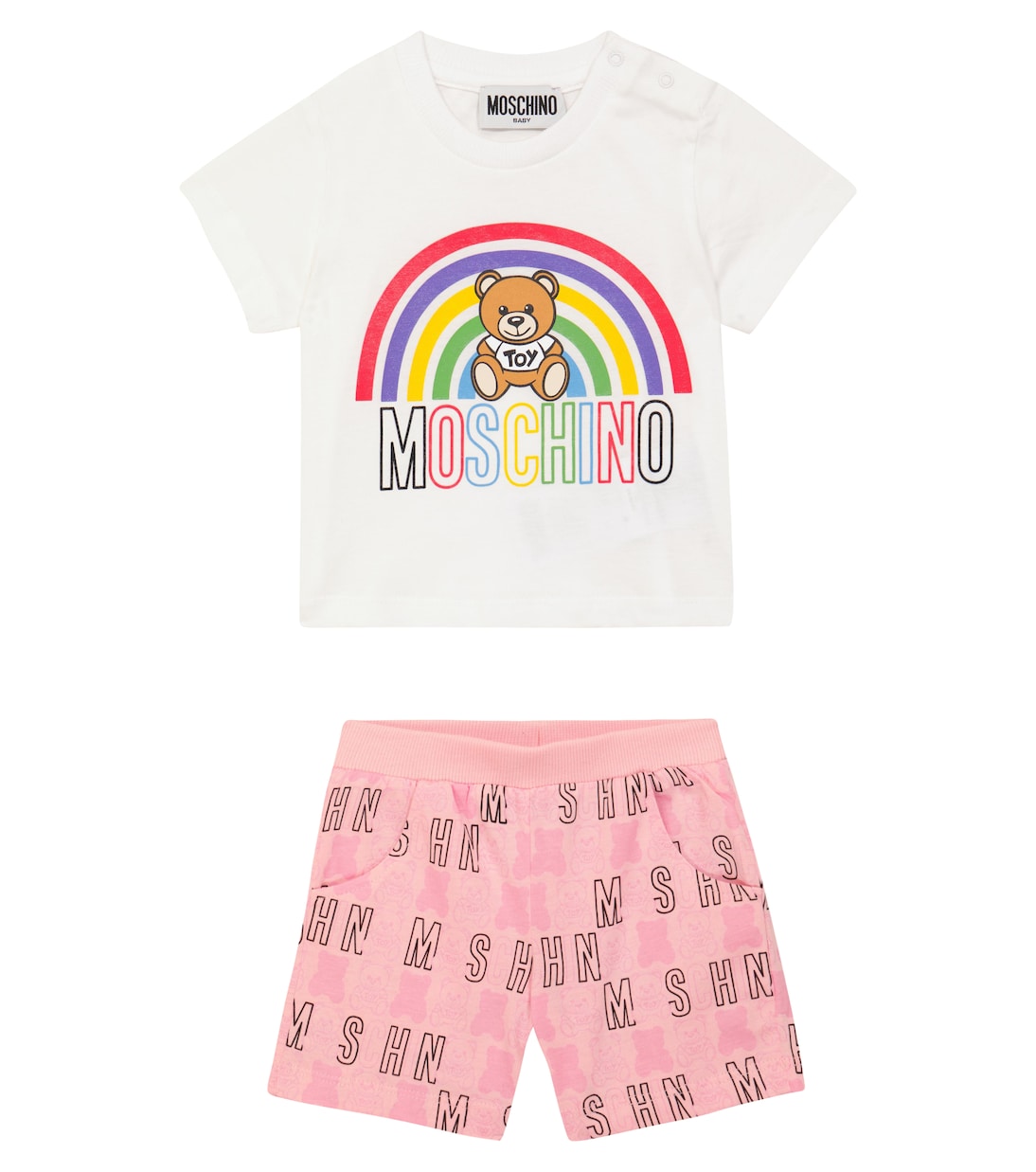 Комплект из хлопковой футболки и шорт для младенца Moschino Kids, Sugar Toy Logo
Комплект из хлопковой футболки и шорт для младенца Moschino Kids, Sugar Toy Logo
