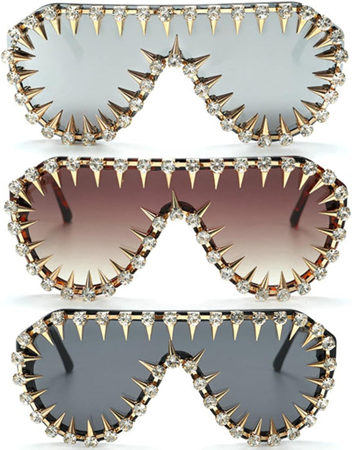 Willochra Модные футуристические солнцезащитные очки в стиле Y2K с плоским верхом, заклепками, панк-стиль, большой щит, модные солнцезащитные очки для вечеринки со стразами, 3pcs-black&brown&silver Lens
Willochra Модные футуристические солнцезащитные очки в стиле Y2K с плоским верхом, заклепками, панк-стиль, большой щит, модные солнцезащитные очки для вечеринки со стразами, 3pcs-black&brown&silver Lens