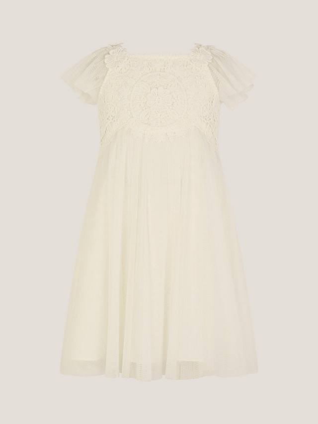 Платье Baby Starla из кружевного тюля с элементами вязания крючком Monsoon, Ivory
