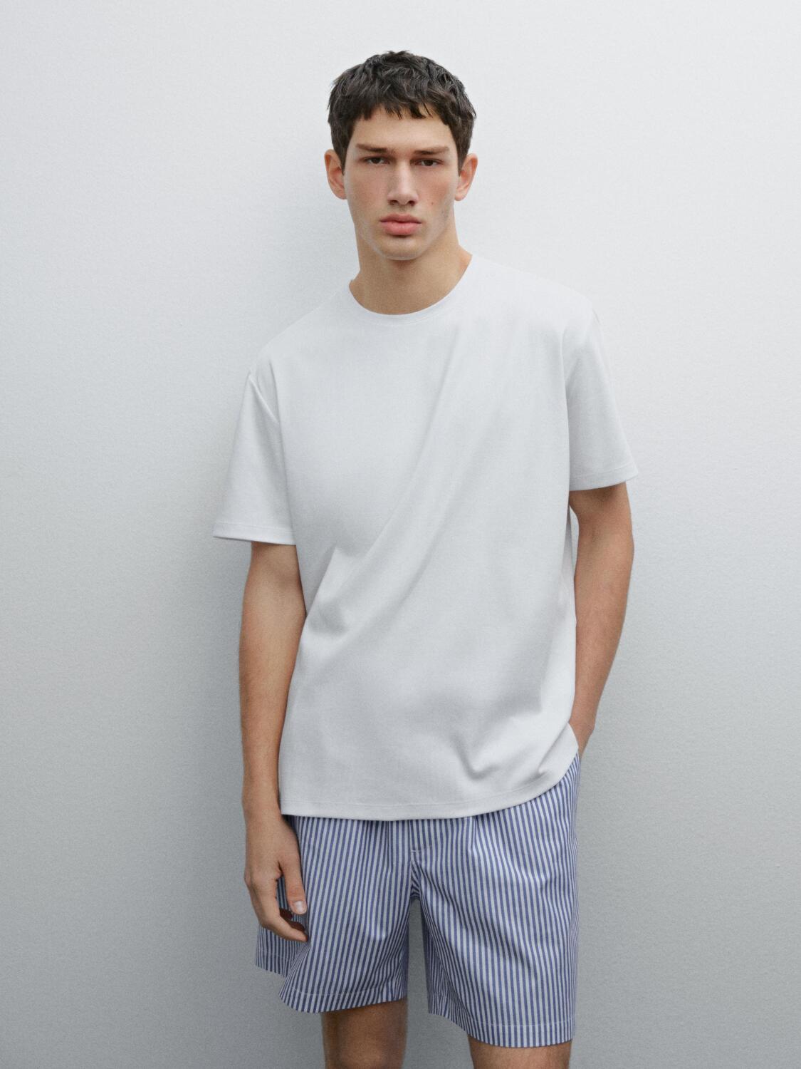 Пижамный топ с короткими рукавами и полосатые брюки Massimo Dutti, синий 
Пижамный топ с короткими рукавами и полосатые брюки Massimo Dutti, синий