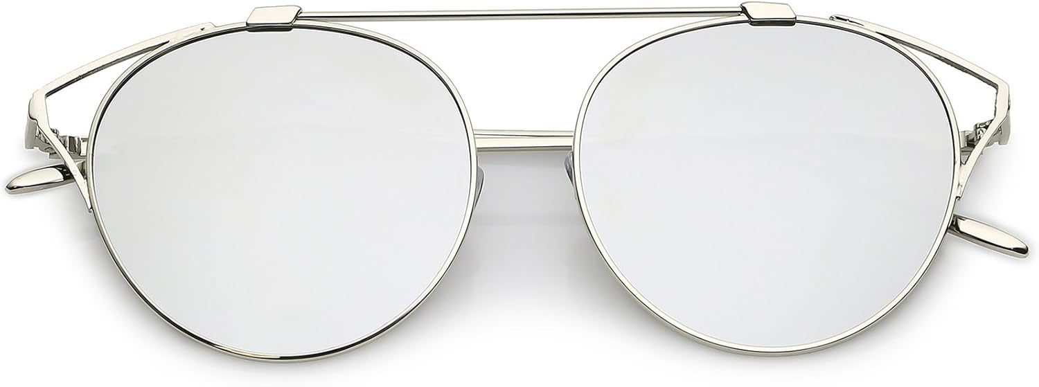 zeroUV - Современные солнцезащитные очки в форме «кошачий глаз» с металлической перекладиной, круглыми зеркальными плоскими линзами и вырезом, диаметр линз 55 мм, Silver / Silver Mirror
zeroUV - Современные солнцезащитные очки в форме «кошачий глаз» с металлической перекладиной, круглыми зеркальными плоскими линзами и вырезом, диаметр линз 55 мм, Silver / Silver Mirror