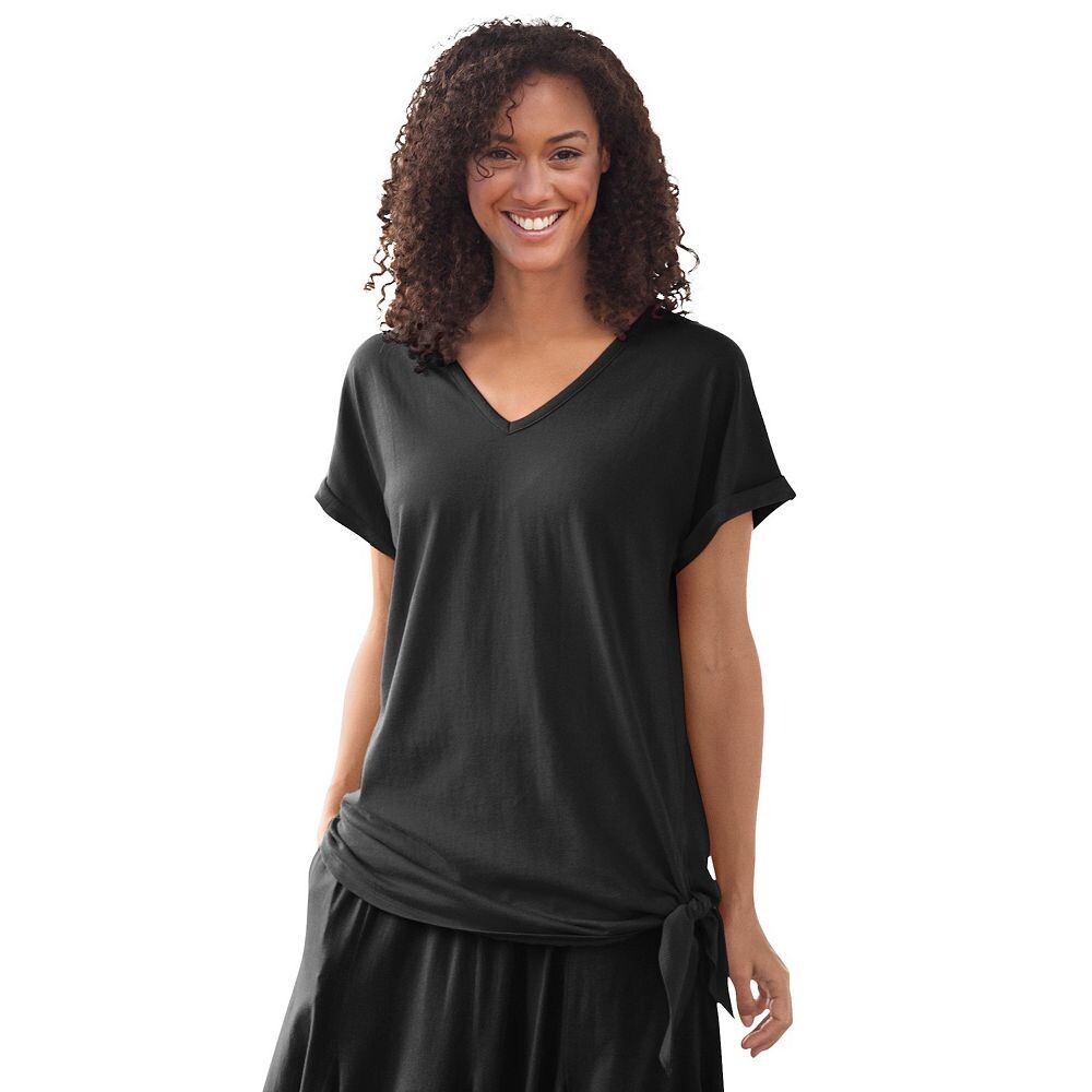 Женщина в женской трикотажной футболке больших размеров с завязками по бокам Woman Within, черный
Женщина в женской трикотажной футболке больших размеров с завязками по бокам Woman Within, черный