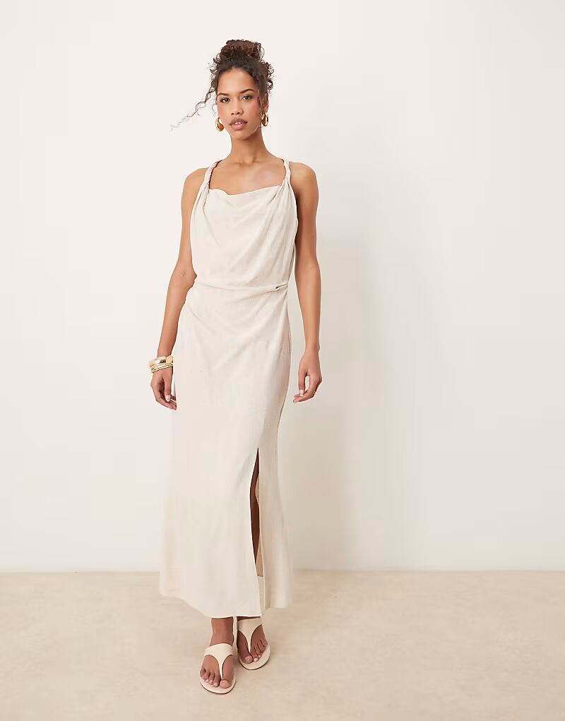 Платье миди из льна ASOS DESIGN с перекрученными плечами и сборками цвета овсянки
Платье миди из льна ASOS DESIGN с перекрученными плечами и сборками цвета овсянки