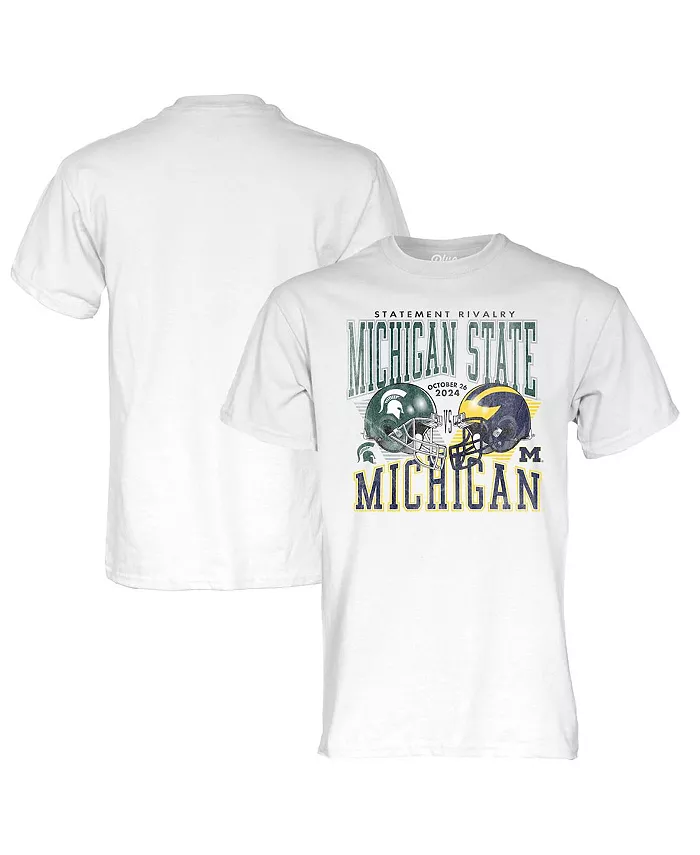 Мужская и женская футболка Michigan State Spartans vs. Michigan Wolverines 2024 Rivalry Matchup белого цвета Blue 84
Мужская и женская футболка Michigan State Spartans vs. Michigan Wolverines 2024 Rivalry Matchup белого цвета Blue 84