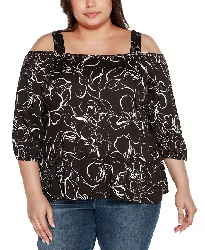 Украшенный топ с открытыми плечами Black Label больших размеров Belldini, черный 
Украшенный топ с открытыми плечами Black Label больших размеров Belldini, черный