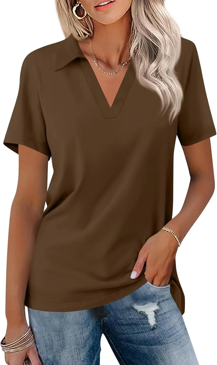 Женская блузка с V-образным вырезом и коротким рукавом AMXYFBK
Женская блузка с V-образным вырезом и коротким рукавом AMXYFBK