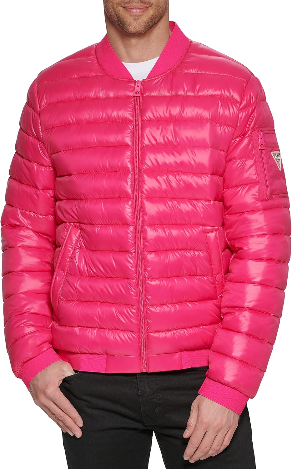 GUESS мужская легкая куртка-бомбер с длинными рукавами и эластичными манжетами, Punch
GUESS мужская легкая куртка-бомбер с длинными рукавами и эластичными манжетами, Punch